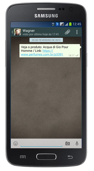 Tela do WhatsApp com a mensagem enviada